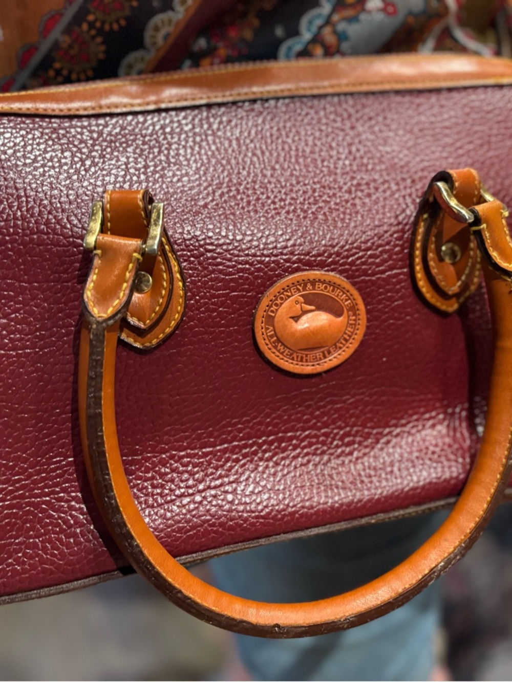 Dooney & Bourke Burgundy Leather Satchel with Tan Trim
